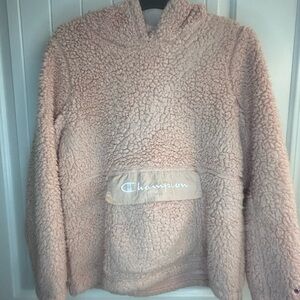 Champion Pink Sherpa Fleece Hoodie Women’s Size Large — Teddy Pullover Cozy